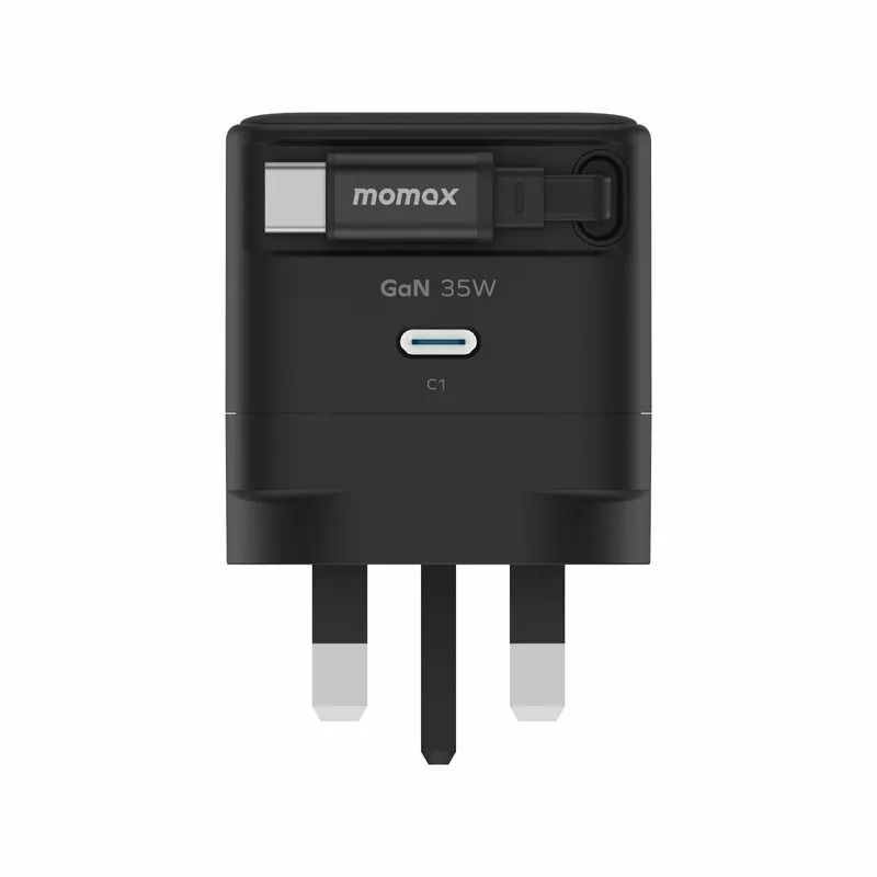 Momax 1-Charger 35W 1-Port Gan Charger With Retractable Usb-C Cable Black Momax 1-Charger 35W 1-Port Gan Charger With Retractable Usb-C Cable Black